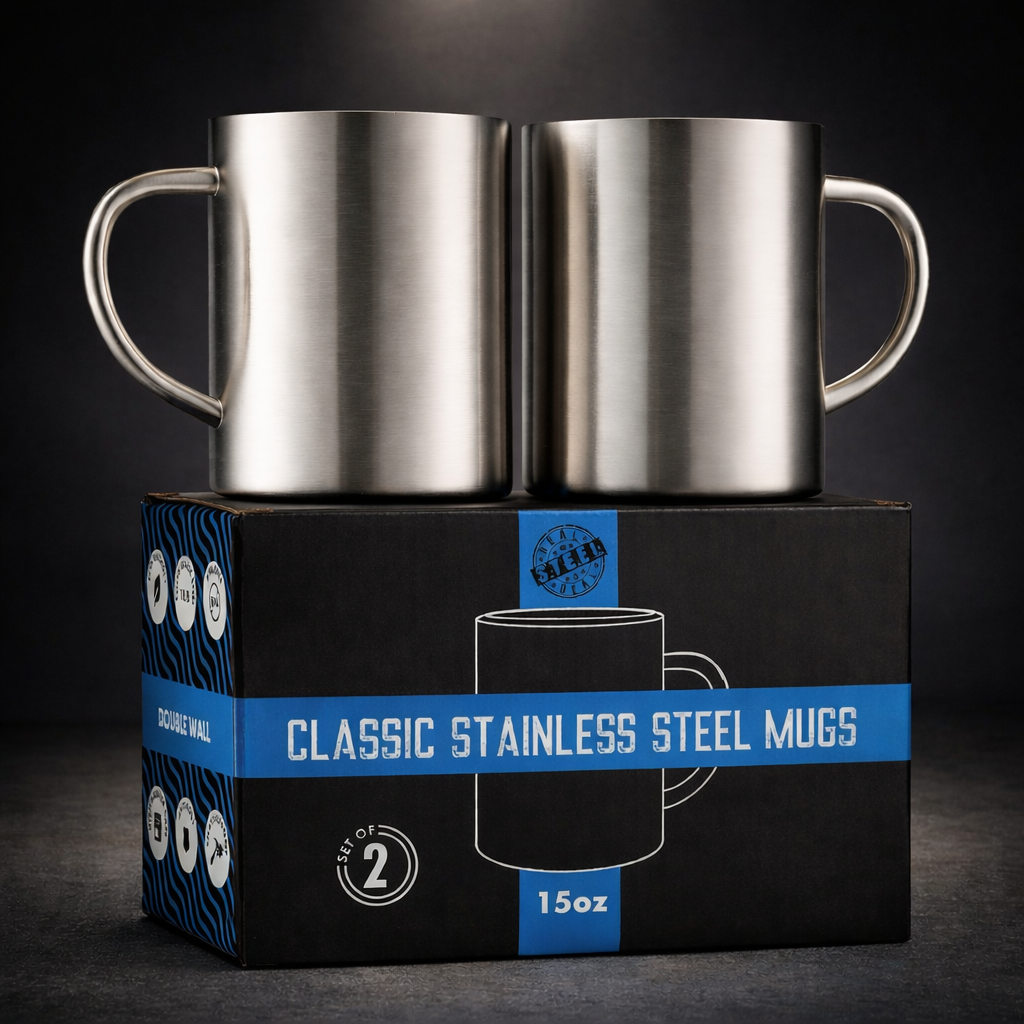 Real Deal Steel Stainless Steel Double Walled Mugs: 100% BPA Free,15 oz Metal Coffee & Tea Cup Mug