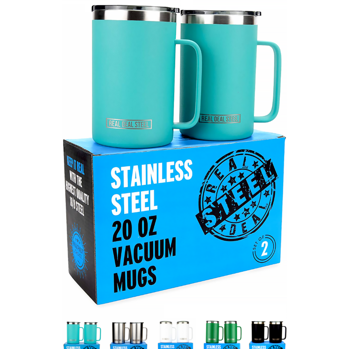 The Instant Classic - 20 oz Vacuum Insulated Mug - 1 Black and 1 Tiffa –  Real Deal Steel