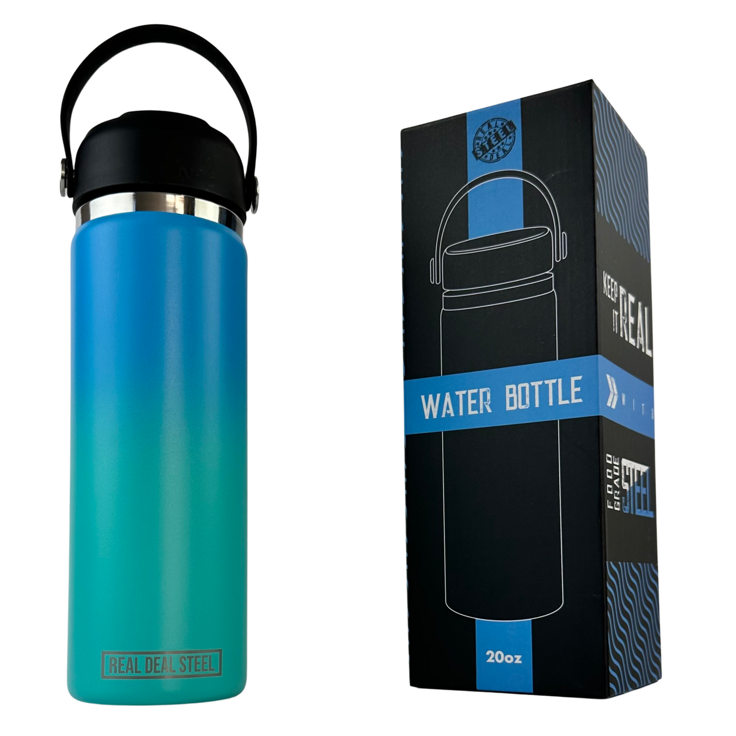 20 OZ Vacuum Insulated Water Bottle -Ocean/Teal | BPA Free, Food Grade 18/8 Stainless Steel with Silicone Handle and Straw Cleaning Brush (Copy) (Copy) (Copy) (Copy) (Copy)