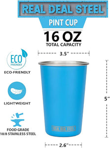 Party Pints - Eco Friendly Stackable Stainless Steel Pint Glasses (Set of 4)