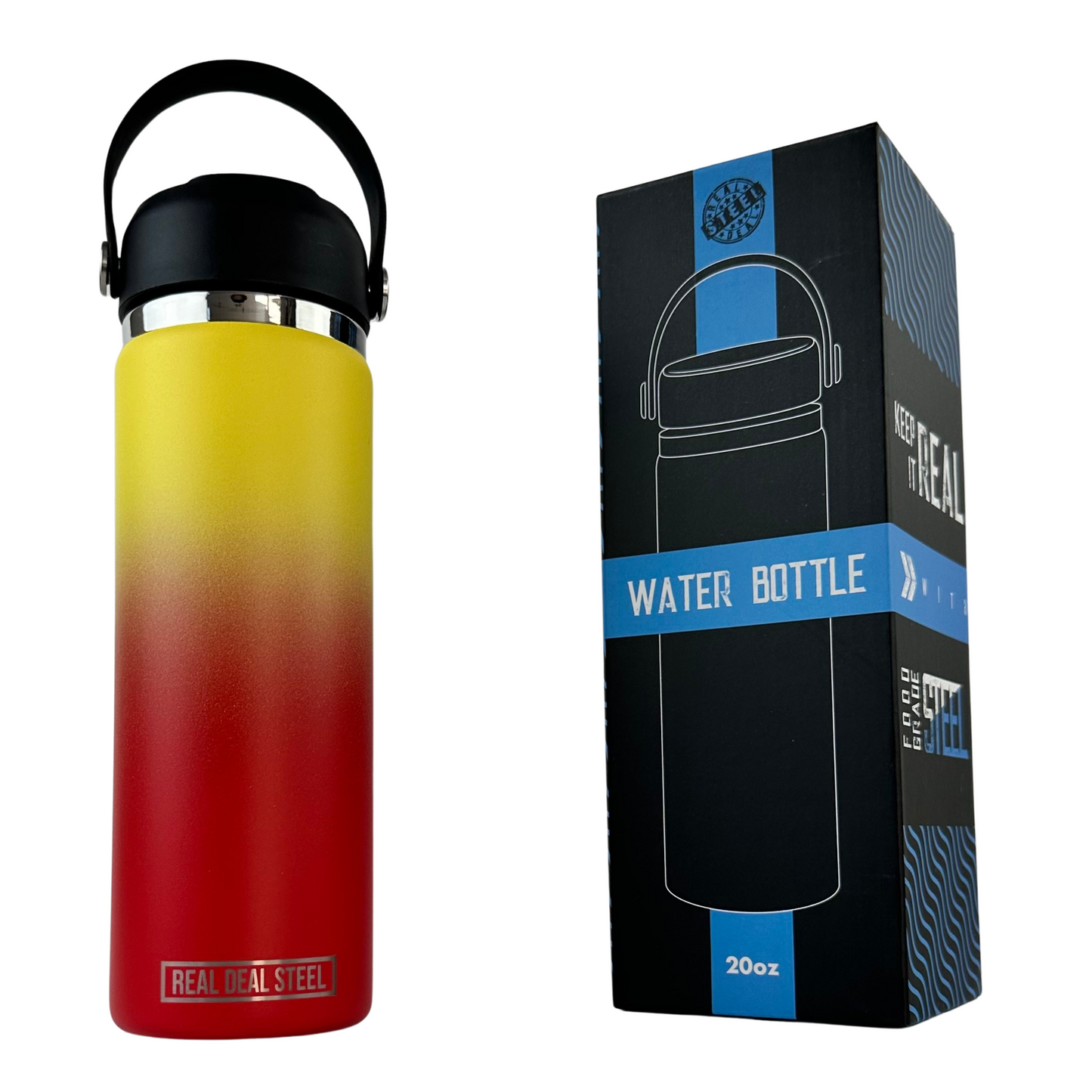 20 OZ Vacuum Insulated Water Bottle -Fire | BPA Free, Food Grade 18/8 Stainless Steel with Silicone Handle and Straw Cleaning Brush