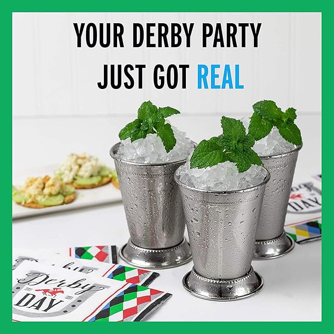 Mint Julep Cups: Stainless Steel Kentucky Derby Glasses, Metal 12 oz Cocktail Glasses, Derby Party Supplies (Set of 4)