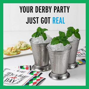 Mint Julep Cups: Stainless Steel Kentucky Derby Glasses, Metal 12 oz Cocktail Glasses, Derby Party Supplies (Set of 4)