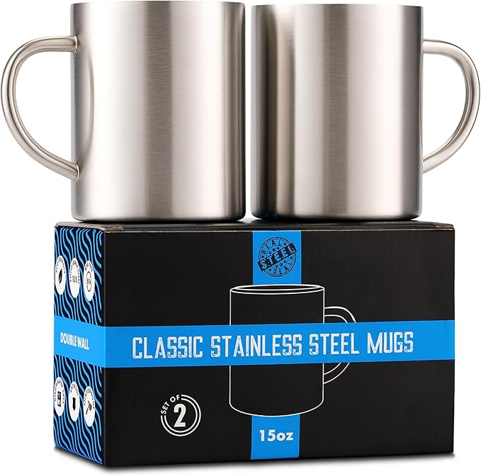The Instant Classic - 20 oz Vacuum Insulated Mug Color Stainless Steel (Set of 2)