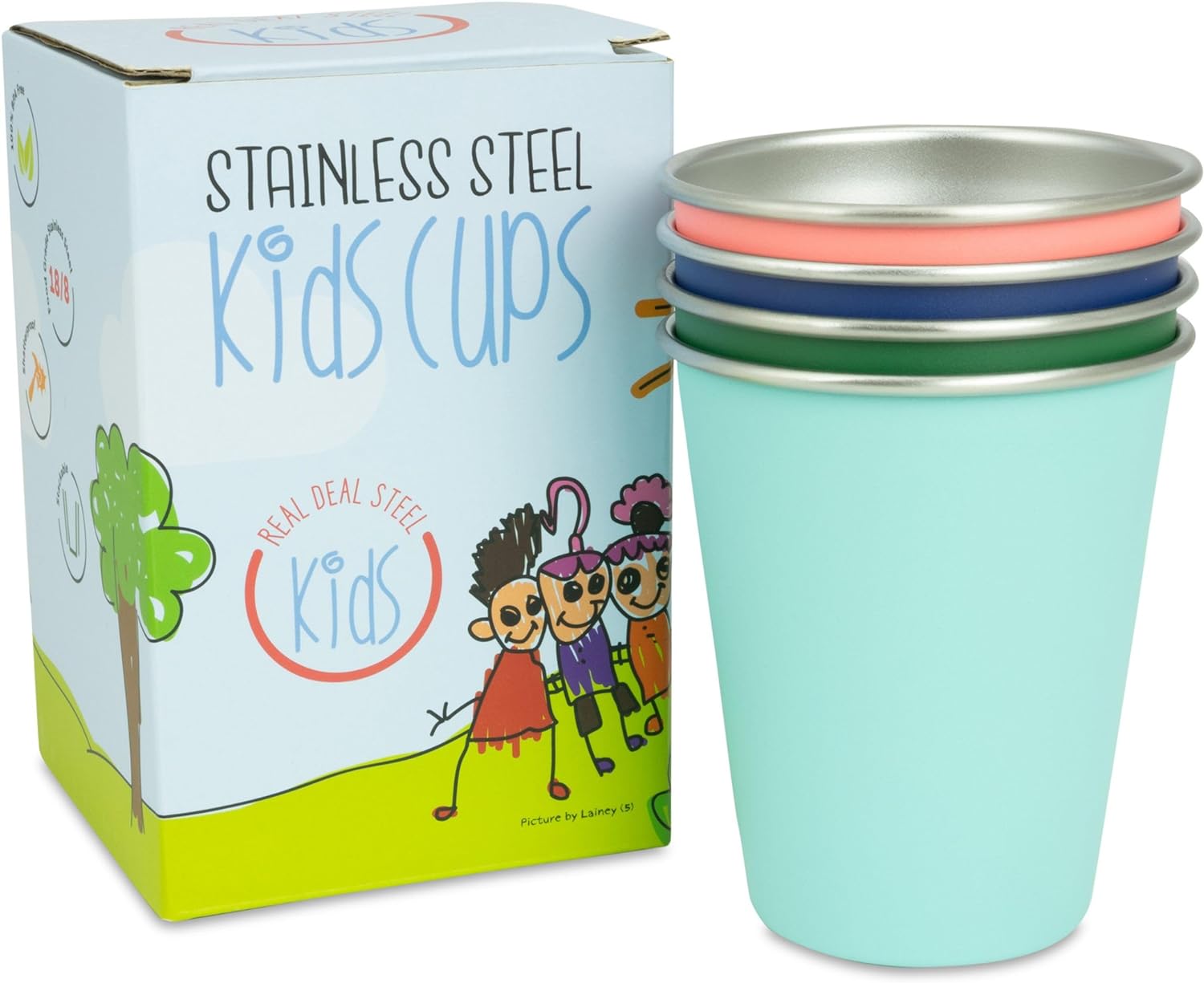 Stainless Steel Kids Cups - Set of 8 (Rainbow (8 Pack)) – Real Deal Steel