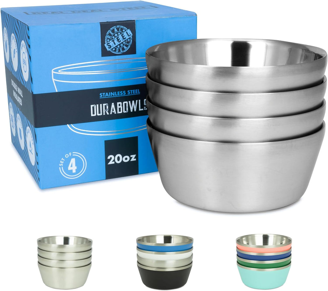 DURABOWLS 20 oz Insulated Stainless Steel Bowls (Stainless Steel)