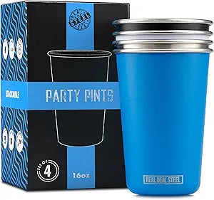 Party Pints - Eco Friendly Stackable Stainless Steel Pint Glasses (Set of 4)