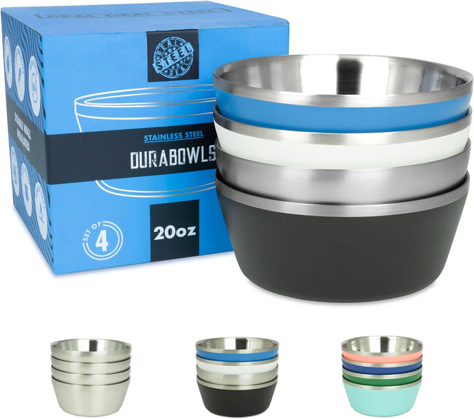 DURABOWLS 20 oz Insulated Stainless Steel Bowls (Assorted 1 (Black, White, Blue, Natural))