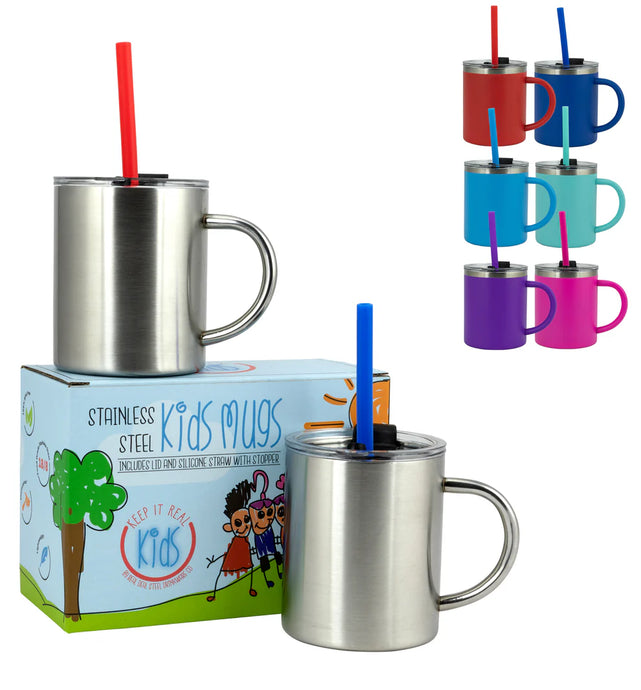 'Keep It Real' Kids Mugs - 10 oz, Set of 2 (Stainless Steel)