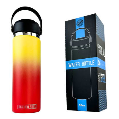 20 OZ Vacuum Insulated Water Bottle -Fire | BPA Free, Food Grade 18/8 Stainless Steel with Silicone Handle and Straw Cleaning Brush