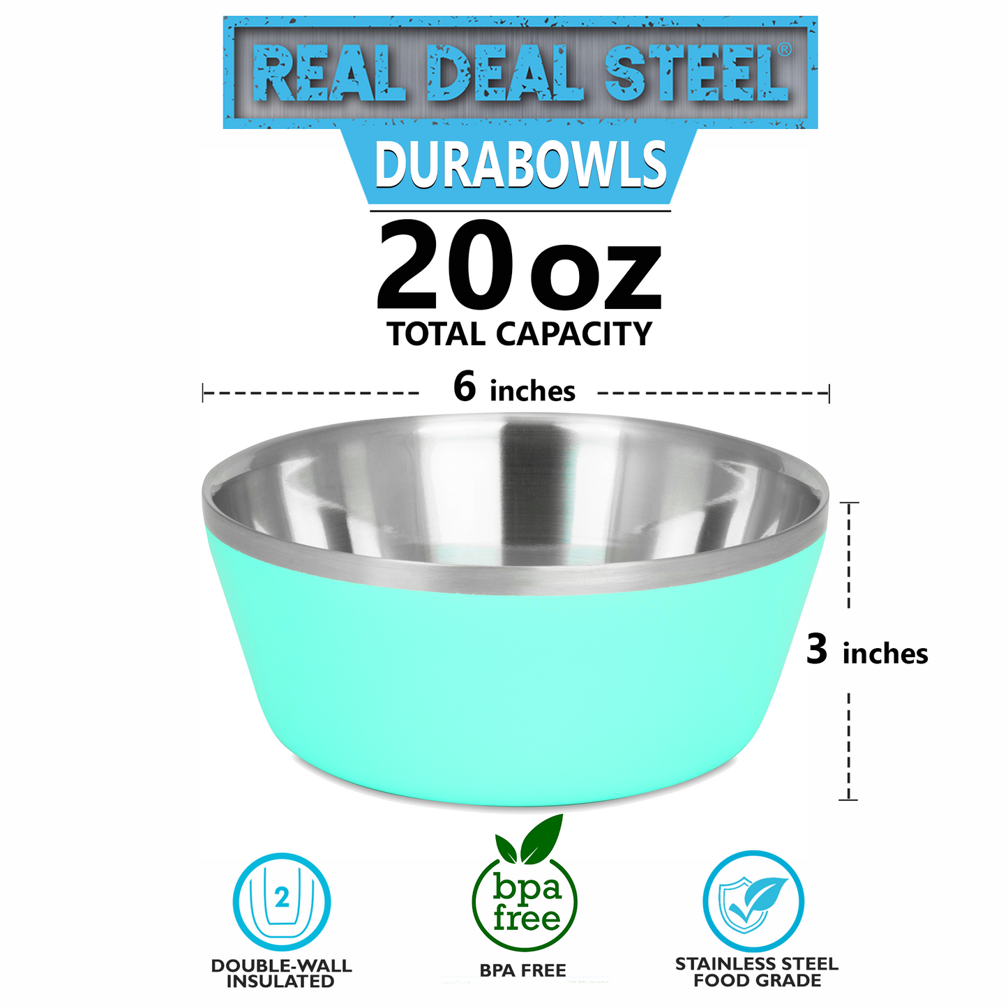 Durabowls - 20 oz Insulated Stainless Steel Bowls - Assorted Colors