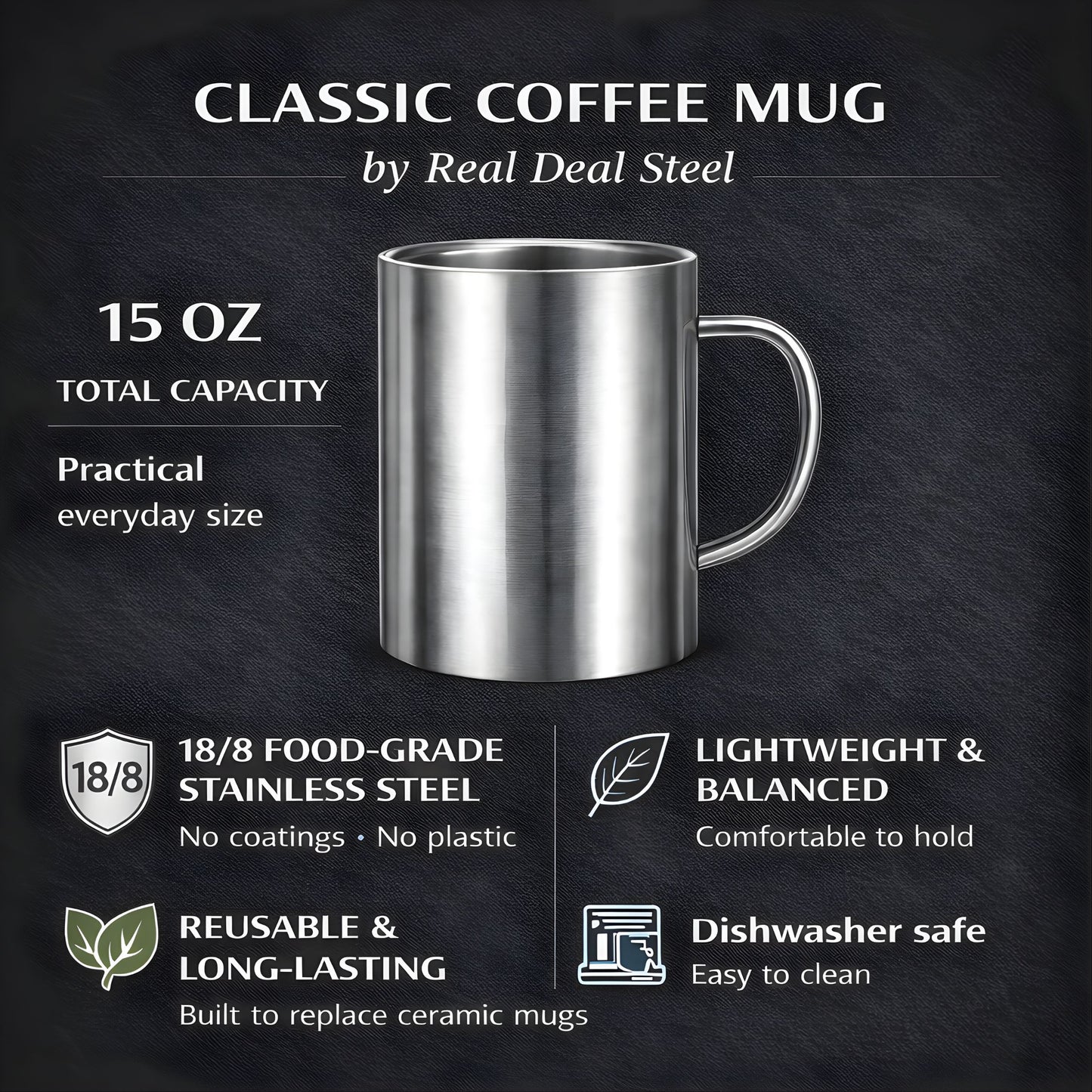 The Classic - Stainless Steel Coffee Mug - Insulated Mugs (Set of 2)