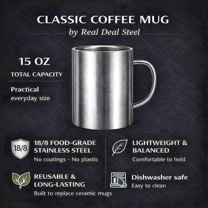 The Classic - Stainless Steel Coffee Mug - Insulated Mugs (Set of 2)