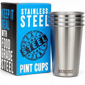 Party Pints - Eco Friendly Stackable Stainless Steel Pint Glasses (Set of 4)