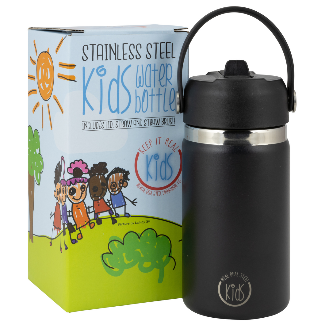 'Keep It Real' Kids Water Bottle - 12 oz (Black)