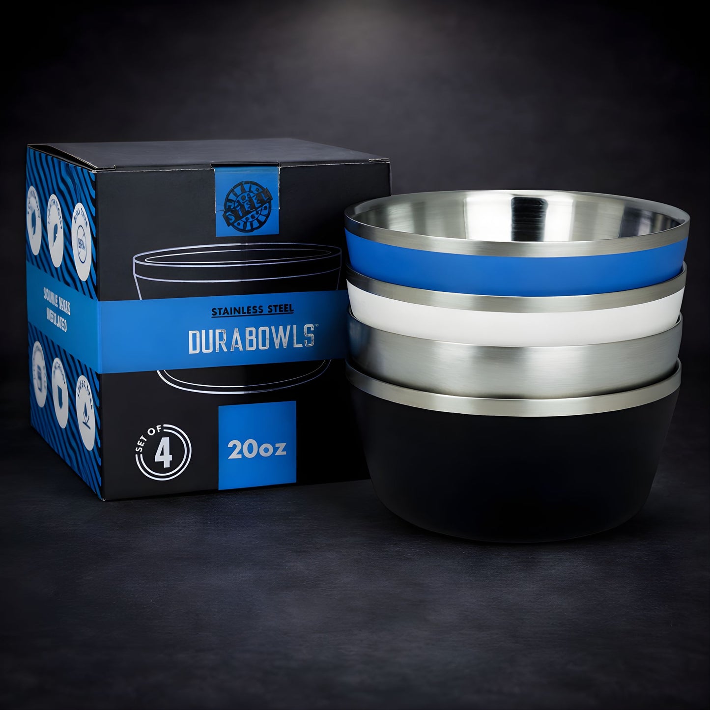 Durabowls - 20 oz Insulated Stainless Steel Bowls - Assorted Colors