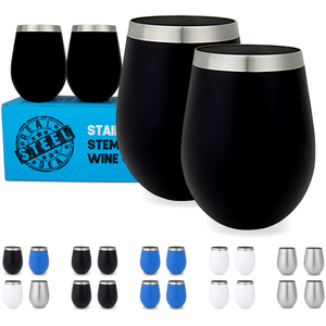 Stainless Steel Large Stemless Wine Glasses Color Black (Set of 4)