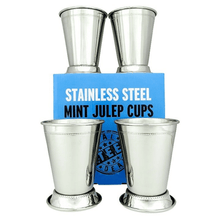 Load image into Gallery viewer, Mint Julep Cups: Stainless Steel Kentucky Derby Glasses, Metal 12 oz Cocktail Glasses, Derby Party Supplies (Set of 4)