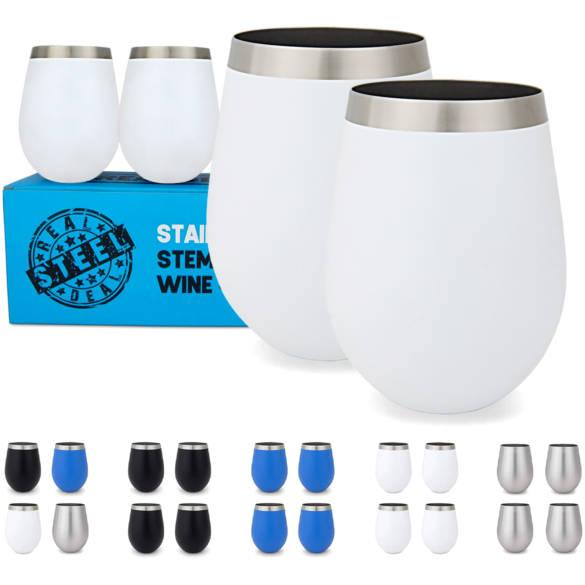 Stainless Steel Large Stemless Wine Glasses 18 oz
