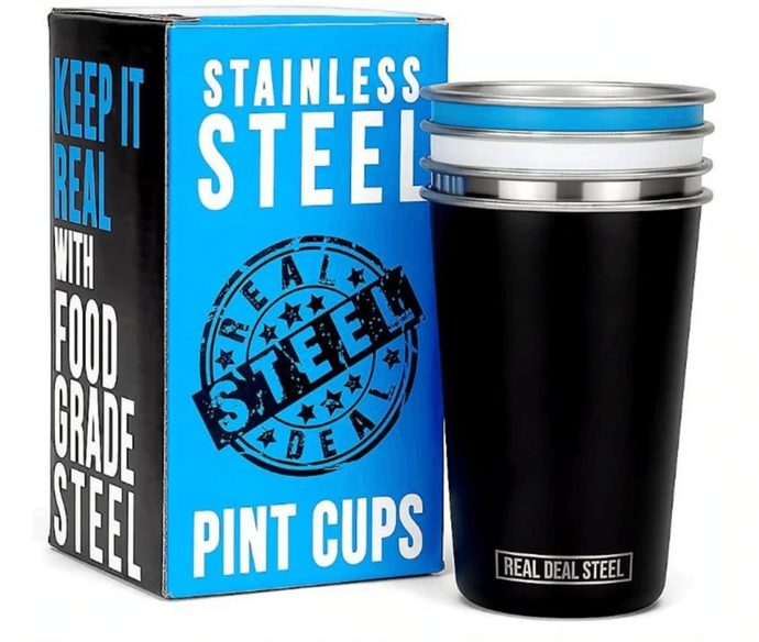Party Pints - Eco Friendly Stackable Stainless Steel Pint Glasses (Set of 4)