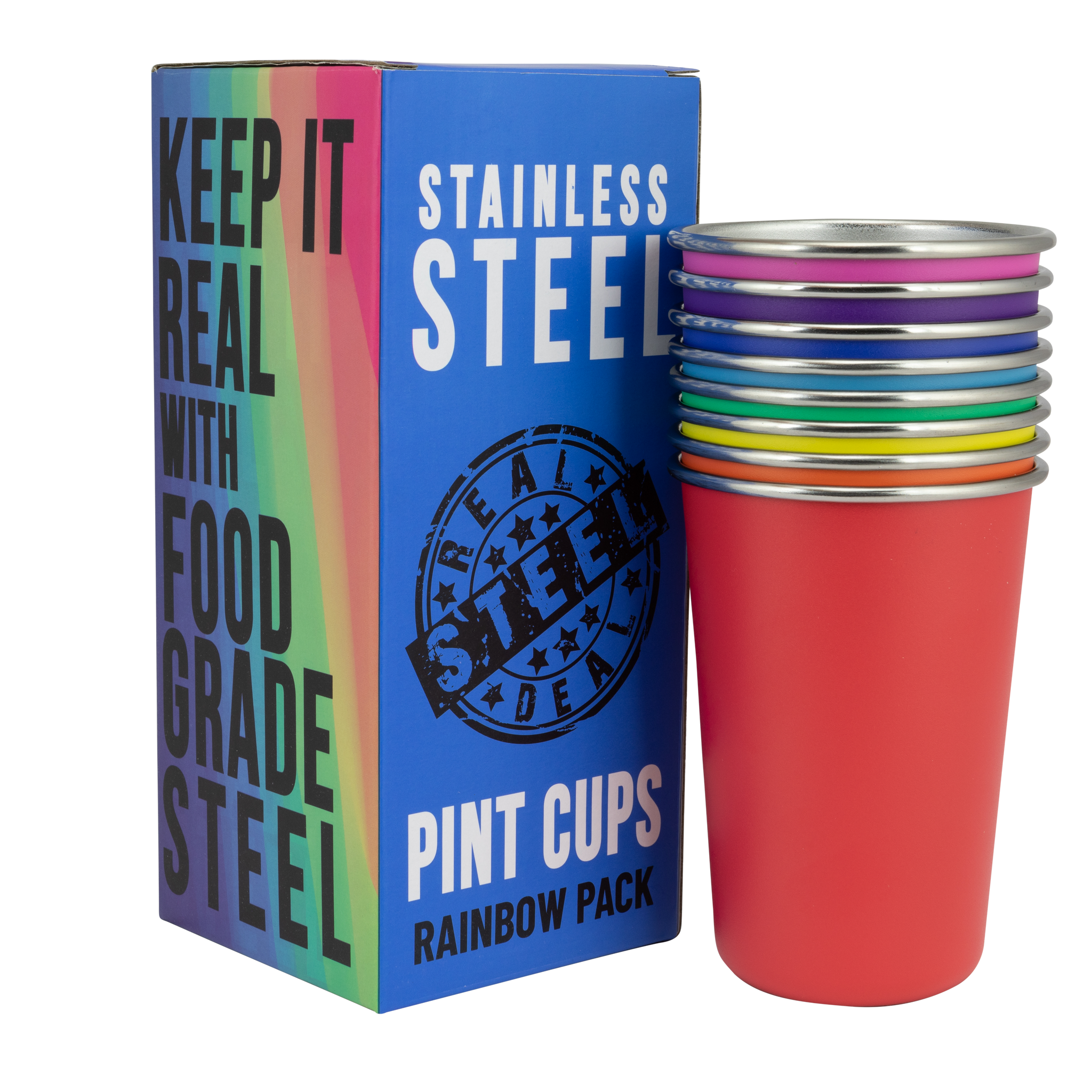 Stainless Steel Cups 16 oz Pint Tumbler 4 Pack - Premium Metal Drinking Glasses Stackable Durable Cup 16 oz Rainbow